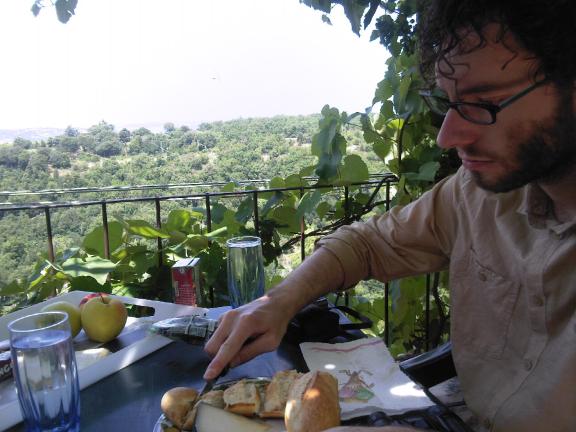 liam on the patio in pitigliano